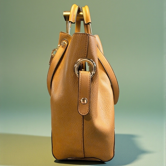 Elegant Camel Slouchy Handbag By Sondra Roberts - Picture 7 of 11